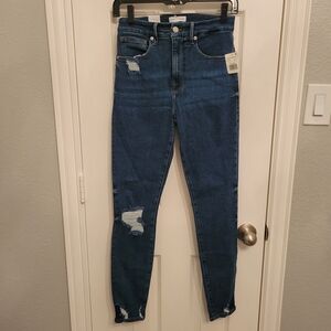Good American Dark Blue Distressed Skinny Jeans